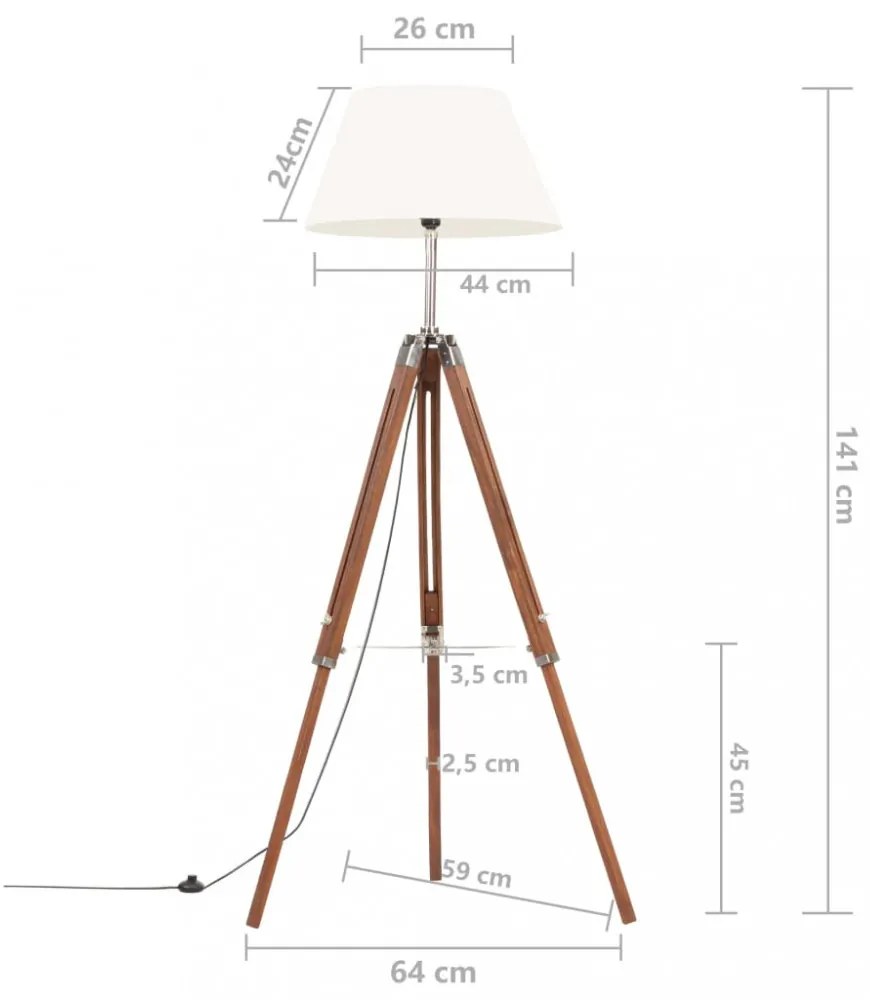mézbarna-fehér háromlábú tömör tíkfa állólámpa 141 cm