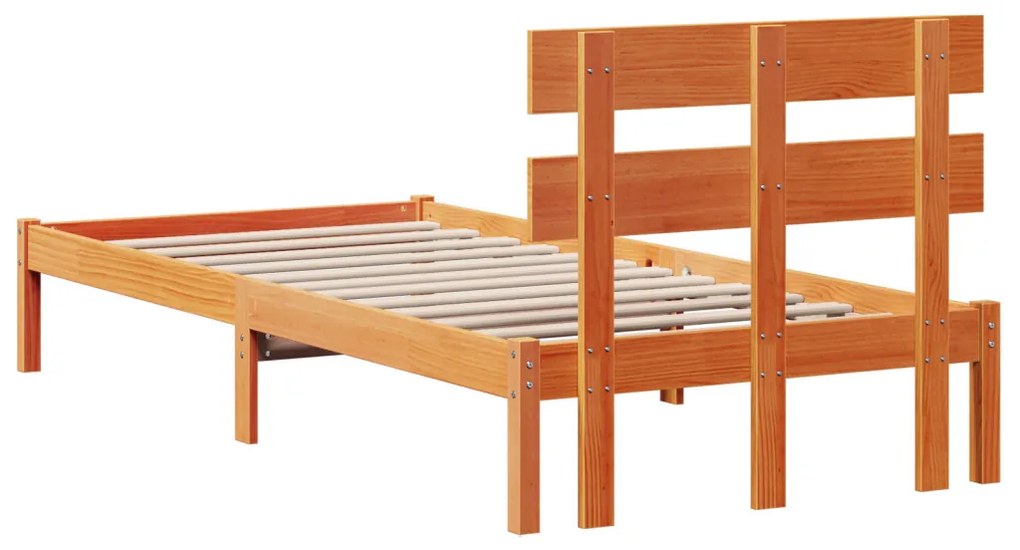 ágykeret fejtámlával gyantázott barna 75x190 cm tömör fenyő