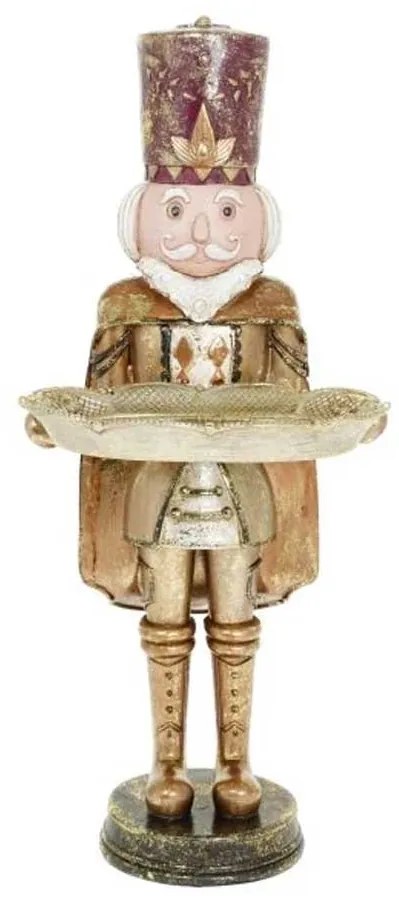 Karácsonyi diótörő figura tálcával 34,5 cm antikolt arany