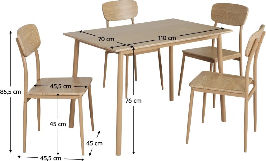 Étkezőgarnitúra 1+4, természetes tölgy, LAMIR