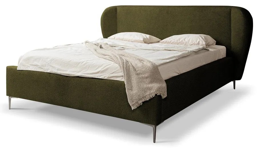 Sötétzöld kárpitozott franciaágy ágyráccsal 140x200 cm Makana – Makamii