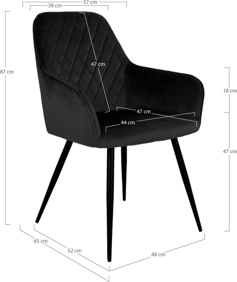 Fekete kárpitozott karfás étkezőfotel szett 2 db-os Harbo – House Nordic