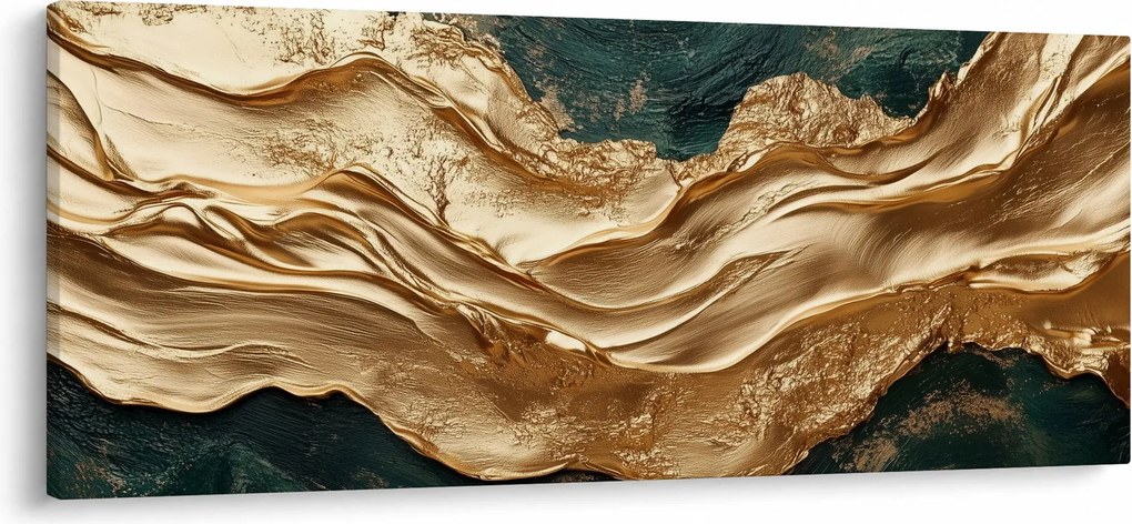 Kép - Zöld absztrakció arannyal II. (120x50 cm)