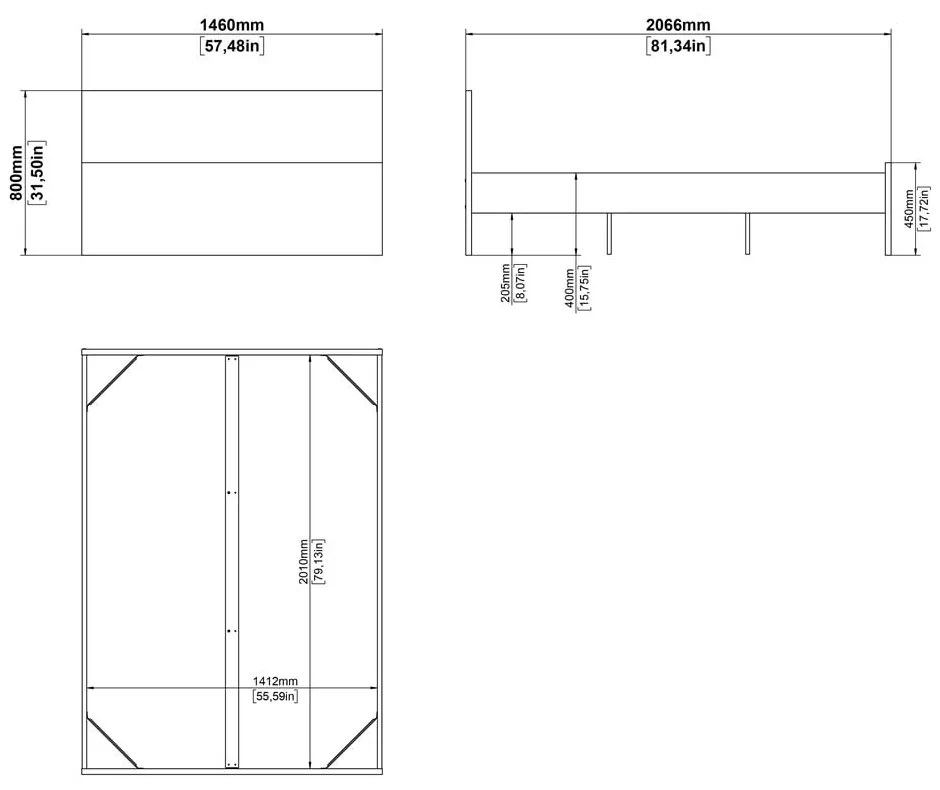 Natúr színű franciaágy ágyrács nélkül 140x200 cm tölgyfa dekorral Naia – Tvilum