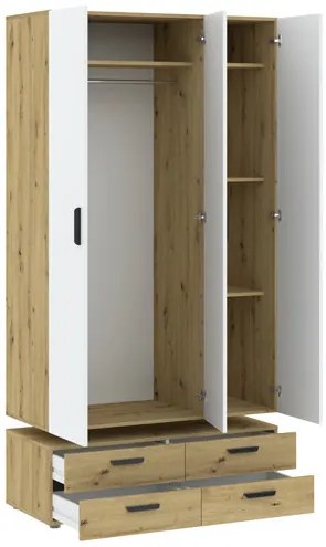 BASIC Gardróbszekrény Tölgy/Fehér Színben 110 cm 3D4S