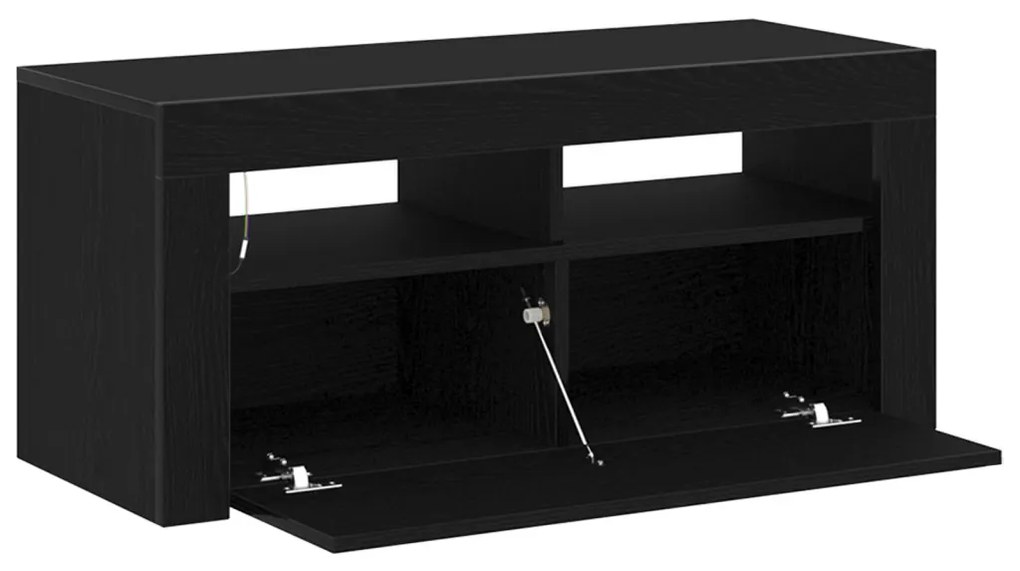 LED-es fekete tölgy TV szekrény 90x35x40 cm szerelt fából