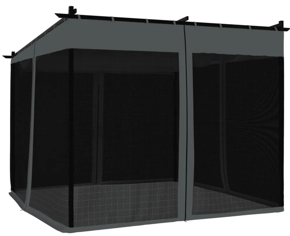 antracitszürke acél pavilon hálós oldalakkal 3 x 3 m