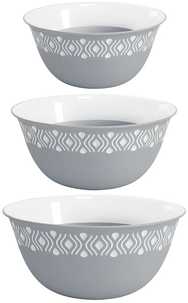 STEFANPLAST Műanyag tál Tosca, fehér/szürke 3 darabos készlet fedél nélkül