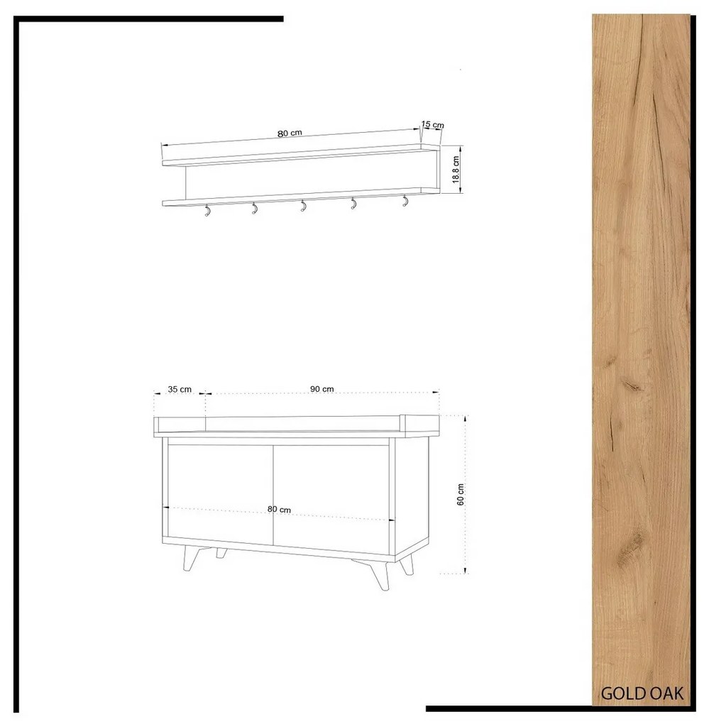 Arasso Oak and White fali akasztó cipőtartóval