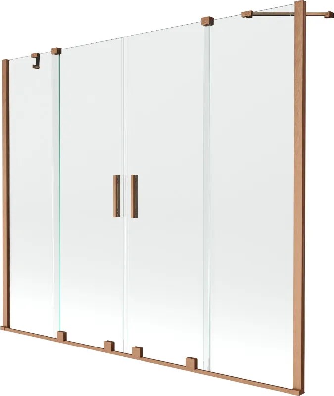 Mexen Velar Kétszárnyú tolóajtós kádparaván 200 x 150 cm, átlátszó, kefe hatású rézzel - 896-200-000-02-65