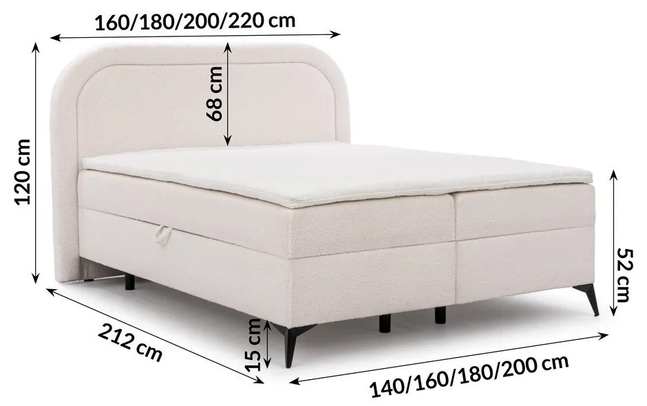 Fehér ágyneműtartós boxspring ágy 180x200 cm Ornes – Ropez