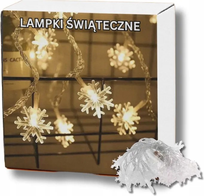 Karácsonyi Fényfüzér Karácsony 10LED 1,6M Elemes Hópehely