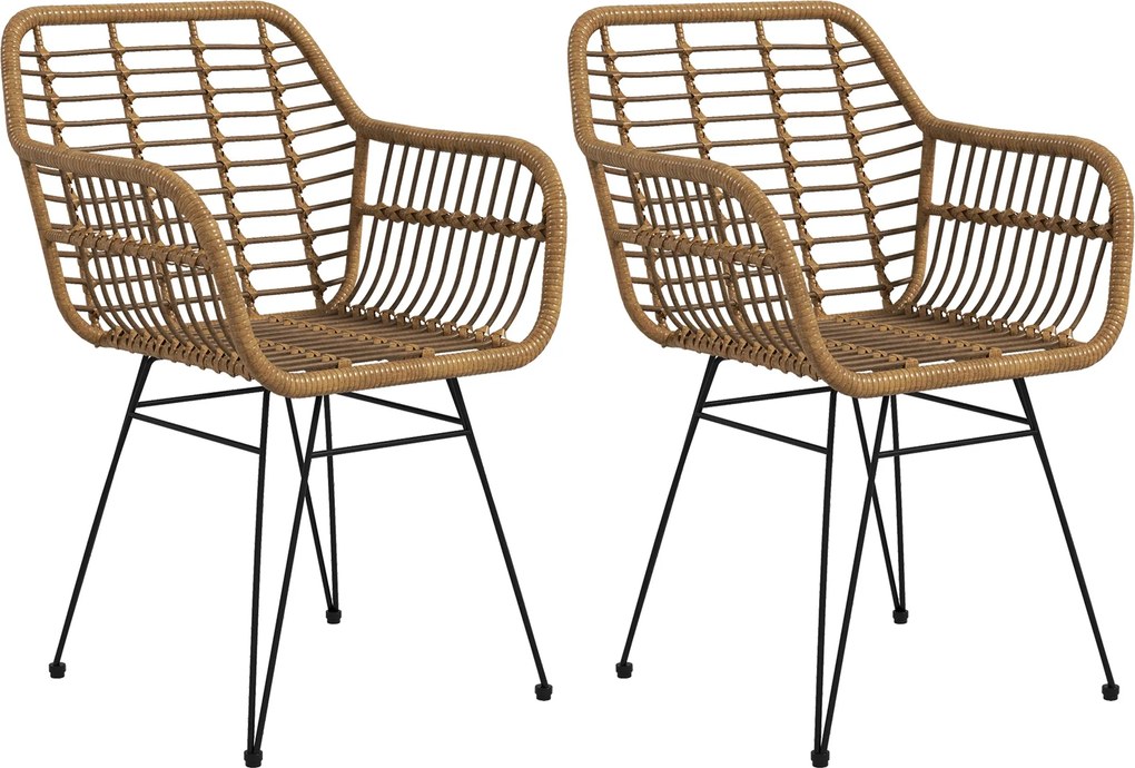 HOMCOM 2 db-os Étkezőszék Konyhai Szék Háttámlával, Szintetikus Rattan Hatás, Fotel Párnával, Nappali Szék, Acél Lábú Székek Étkezőasztalhoz, Világos