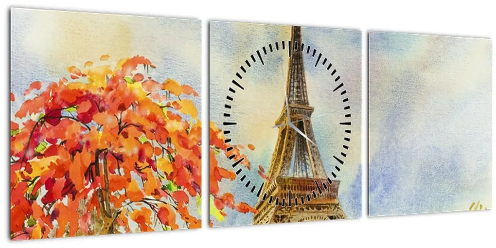 Festett kép az Eiffel-torony (órával) (90x30 cm)