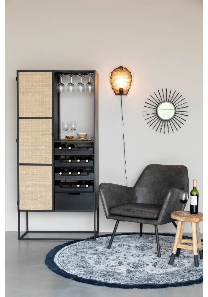 Fekete rattan bortartó szekrény 16 palackhoz, 80x175 cm Guuji - White Label