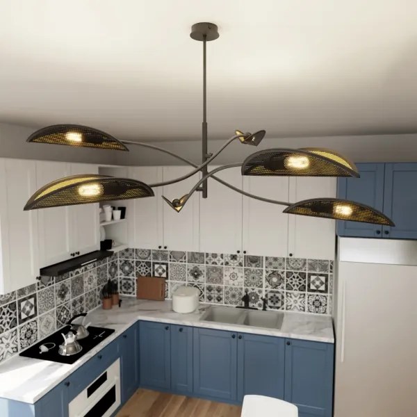 Csillár rúdon LOTUS 6xE14/10W/230V fekete/arany