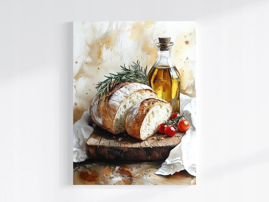 Vászonkép Canvas Konyha Étel Kenyér Olíva Paradicsom 75x100