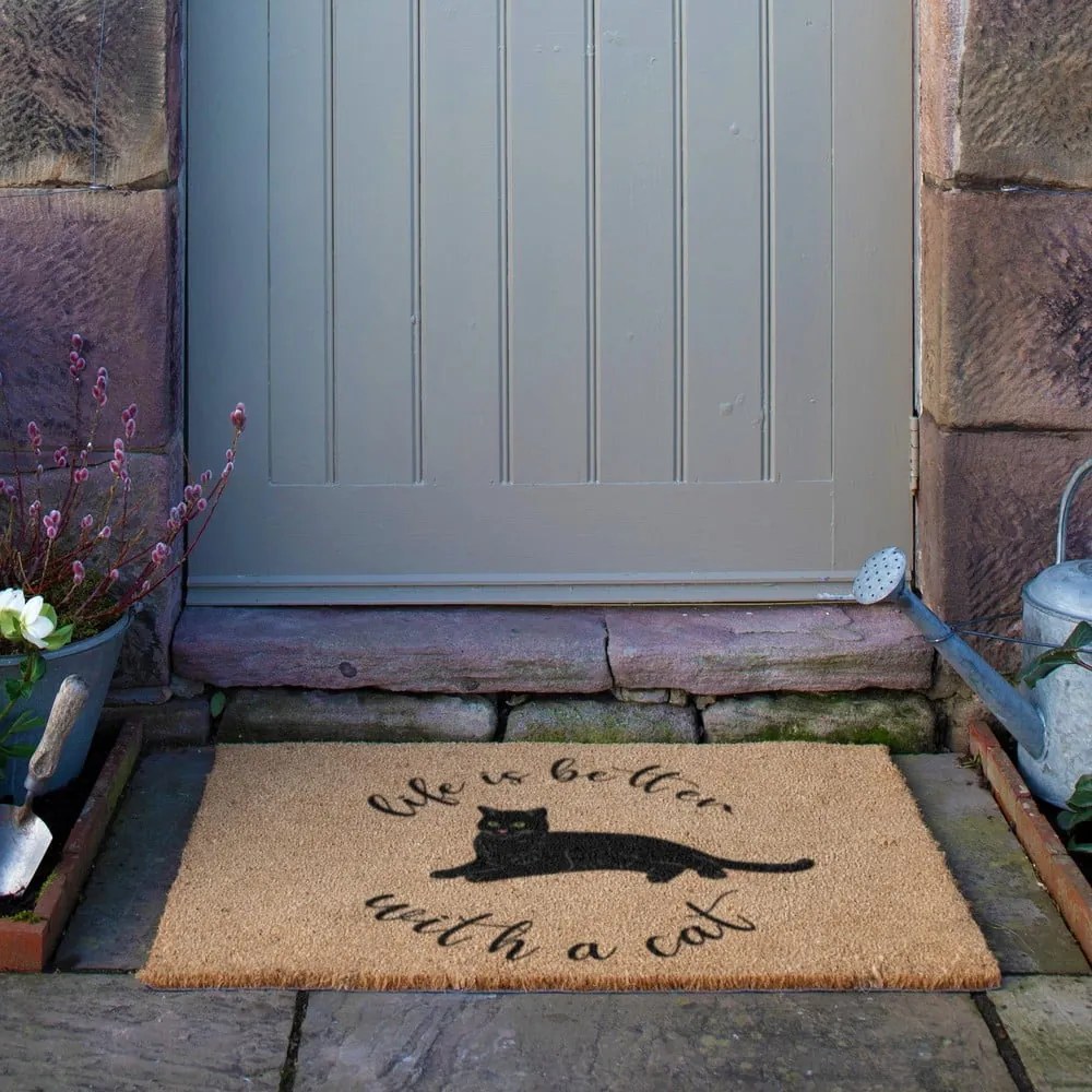 Kókuszrost lábtörlő 40x60 cm Life Is Better With a Cat – Artsy Doormats
