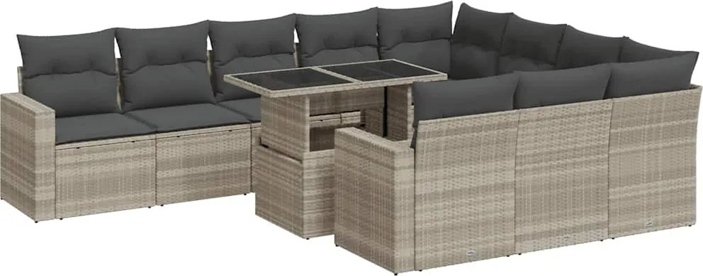 vidaXL 11 részes világosszürke polyrattan kerti ülőgarnitúra párnákkal