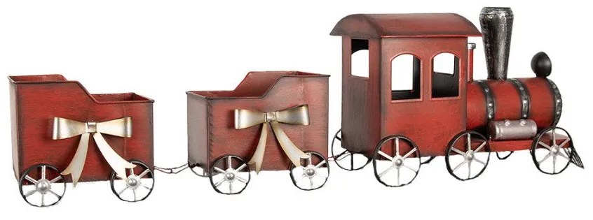 Nagy piros fém vonat masnis 94 cm karácsonyi dekoráció