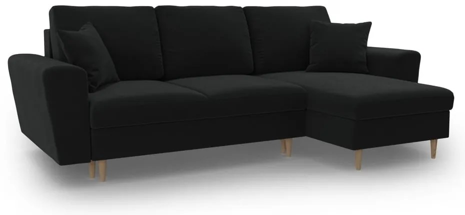 Fekete bársony kinyitható tárolóhelyes sarokkanapé Kyoto – Cosmopolitan Design