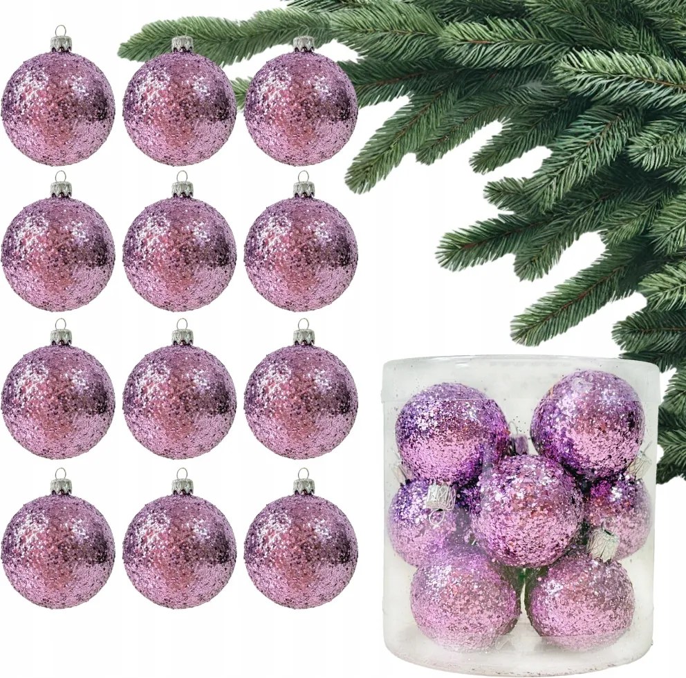 12 db Lila, Csillogó Karácsonyfa Dísz gömb, Levendula Színű gömbök karácsonyfára, Dekoráció