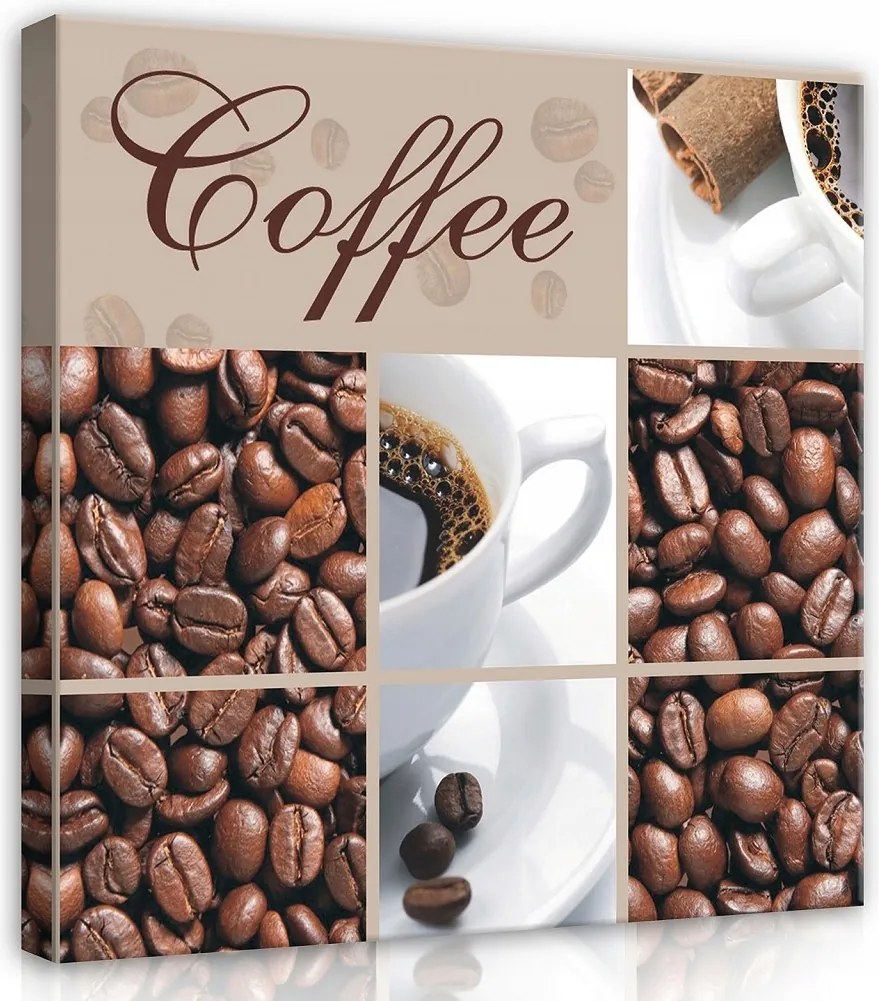 Vászonkép 80x80 Kávé szemes csésze aroma reggeli csendélet kollázs meleg