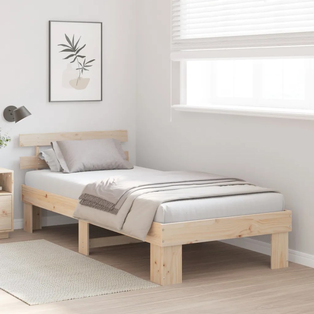 Ágykeret Fejtámlával 80x200 cm Tömör Fa Fenyő