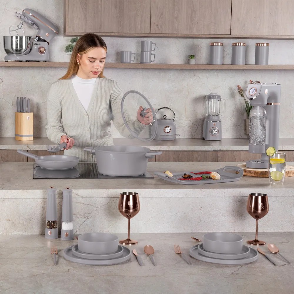 6 részes rose gold késkészlet akácfa állvánnyal Berlinger Haus Taupe Collection