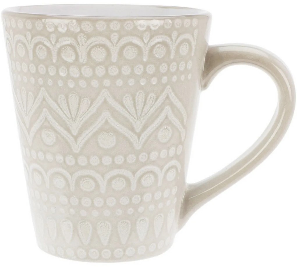Ethnic kőagyag bögre, 300 ml, bézs