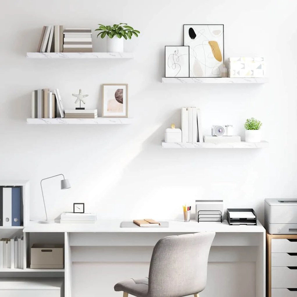 Falpolc tárolóval 4 pcs Fehér márvány 90 x 23,5 x 4 cm Faanyag