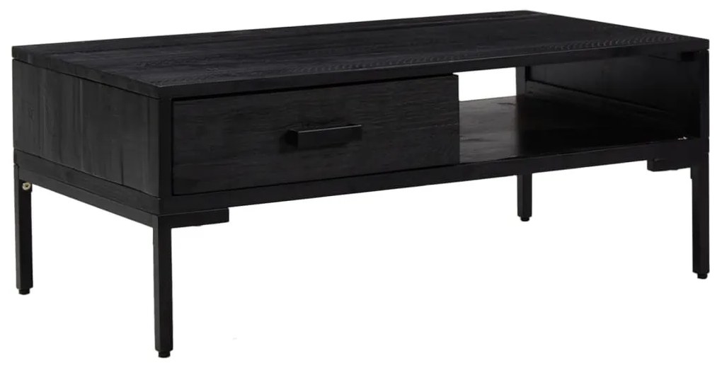 Fekete tömör újrahasznosított fenyő dohányzóasztal 90x50x35 cm