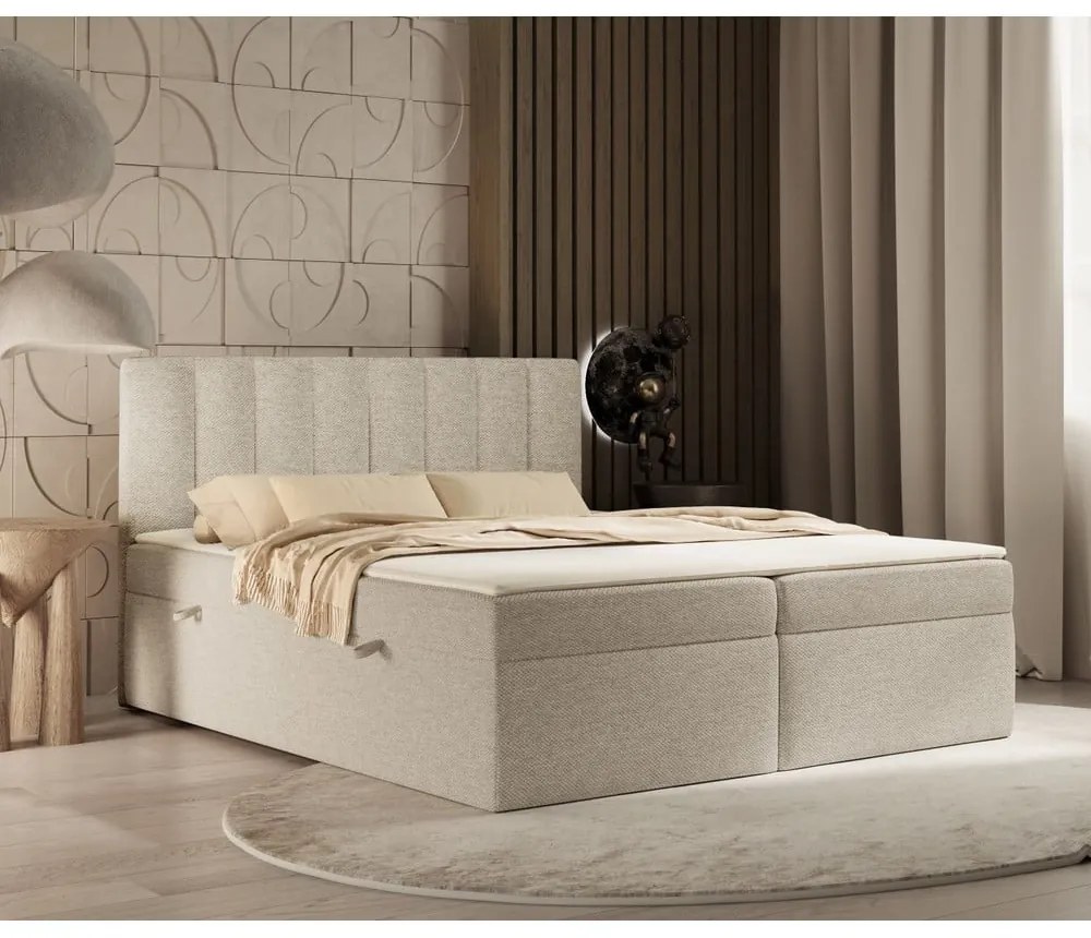 Bézs ágyneműtartós boxspring ágy 140x200 cm Novento – Maison de Rêve