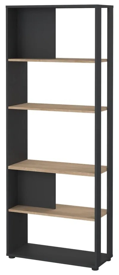 Antracitszürke-natúr színű könyvespolc tölgyfa dekorral 80x205 cm Sign – Tvilum
