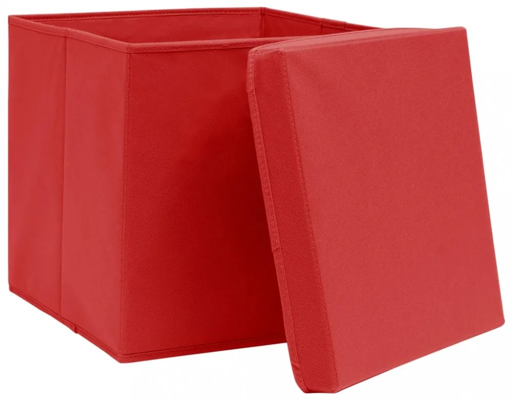 vidaXL 10 db piros szövet tárolódoboz fedéllel 32 x 32 x 32 cm