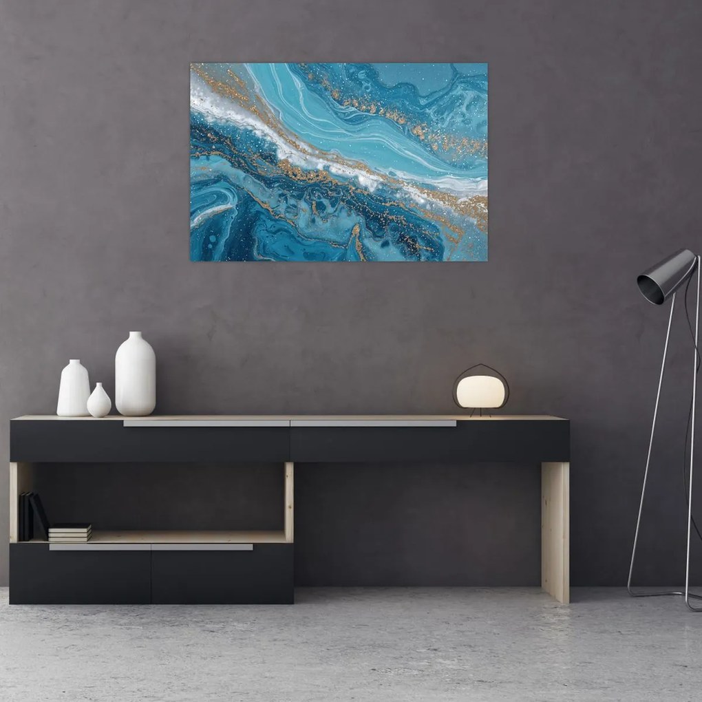 Kép - Világoskék márvány arannyal I. (90x60 cm)