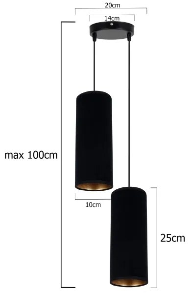 Csillár zsinóron AVALO 2xE27/60W/230V á. 20 cm fekete