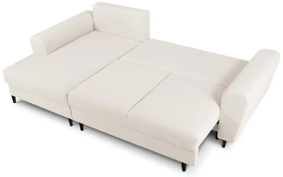 Bézs buklé kinyitható tárolóhelyes sarokkanapé (bal oldali-heverő résszel) Kyoto – Cosmopolitan Design