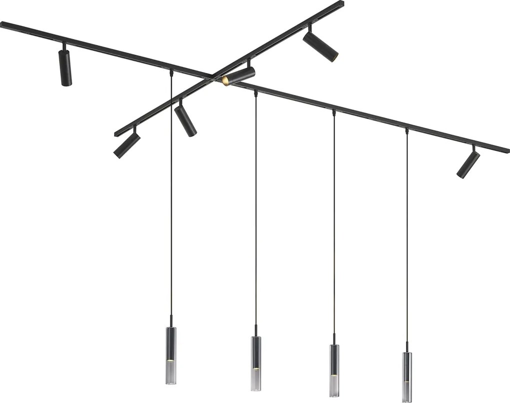 Modern fekete sínrendszer 6 spotlámpával és 4 függőlámpával, 1 fázisú - Slimline Uzzy Loyce