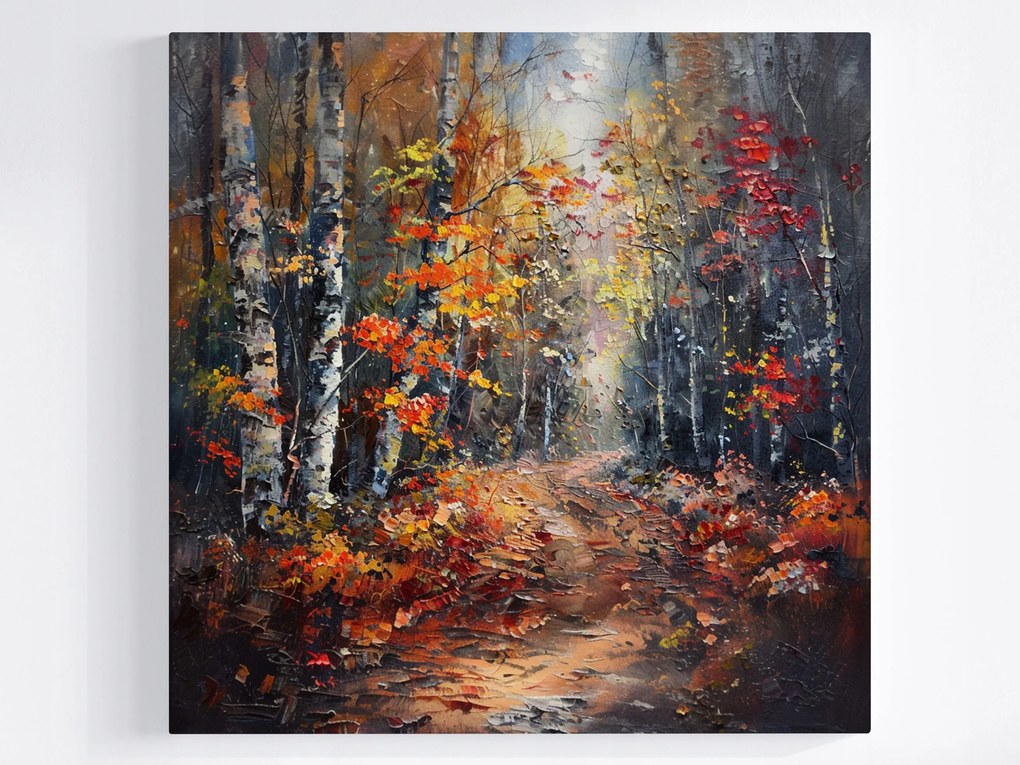 Vászonkép Canvas Tájkép Erdő Fák Ősz Ösvény Levelek 80x80