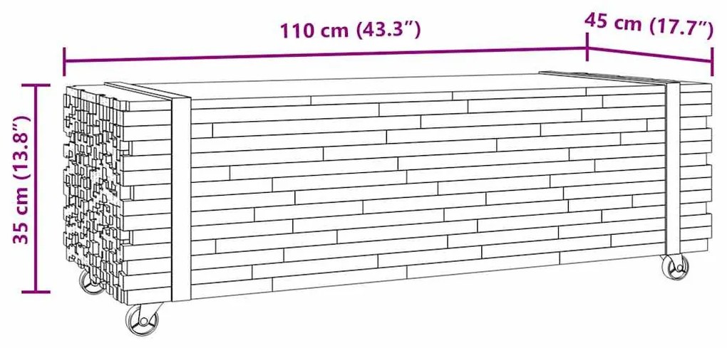 dohányzóasztal 110x45x35 cm tömör fa teakfa