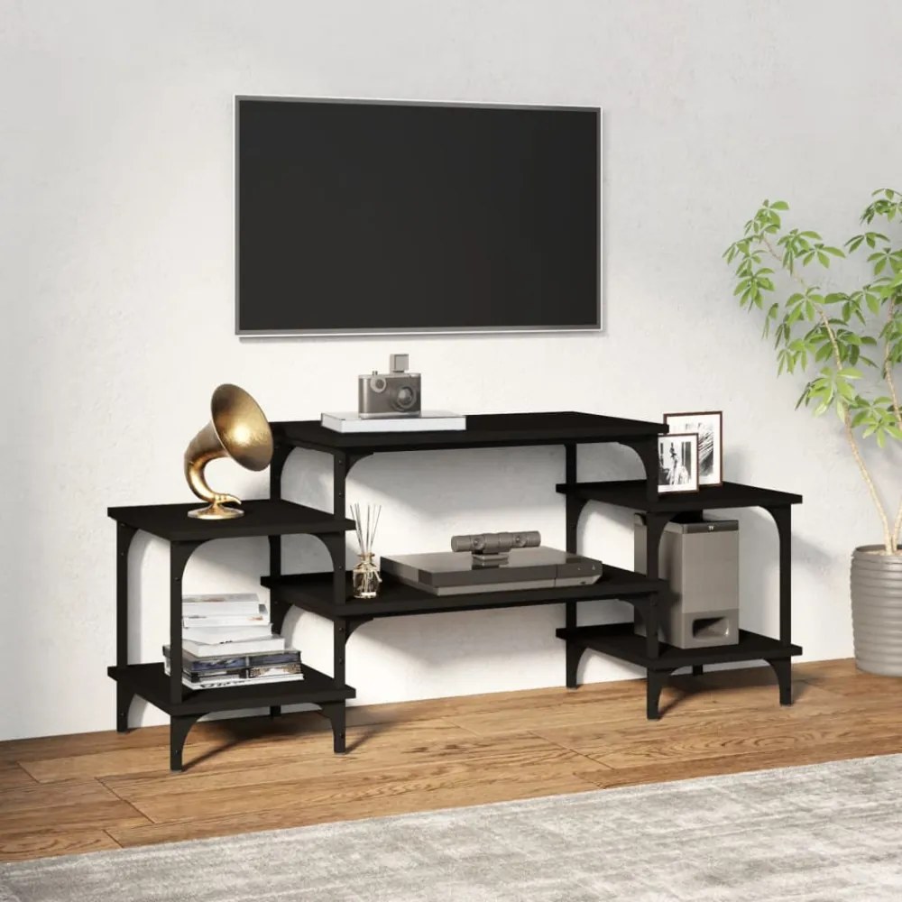 fekete szerelt fa TV-szekrény 117x35x52 cm