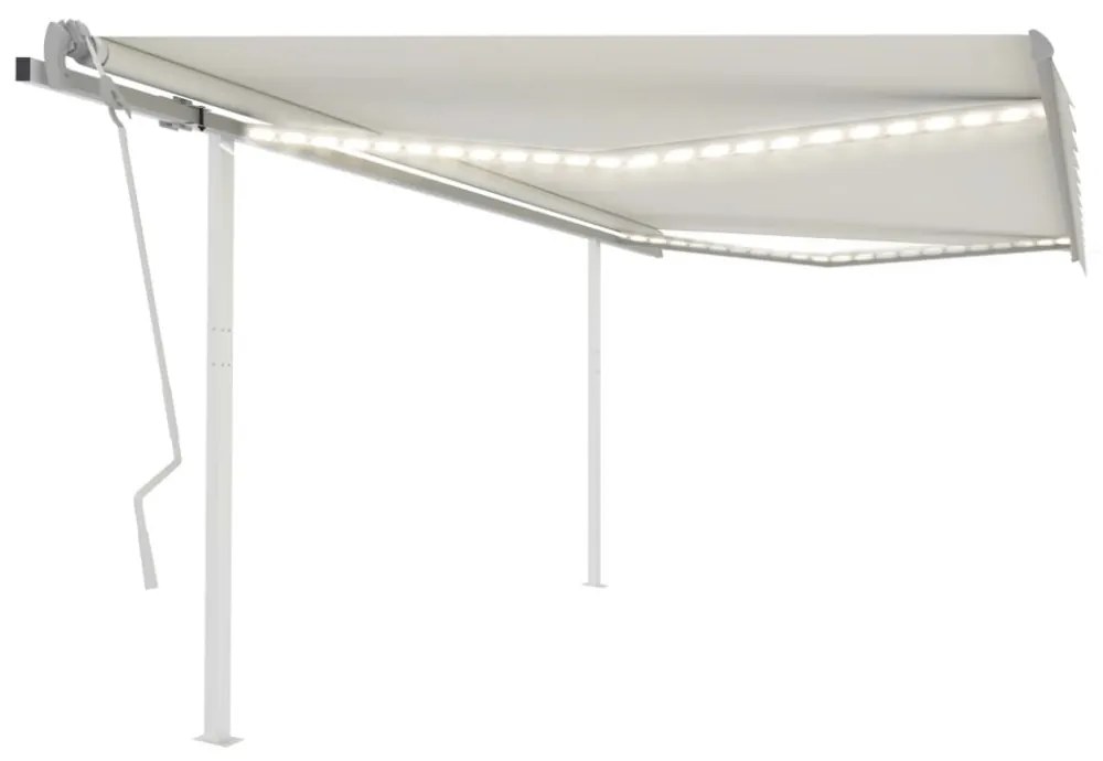 krémszínű kézzel kihúzható LED-es napellenző 4,5x3,5 m