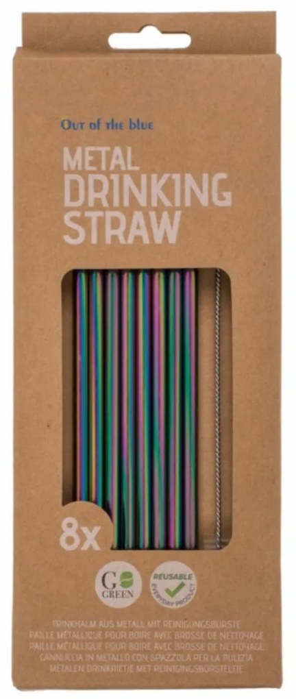 Rozsdamentes acél szívószál készlet kefével , 8 db, szivárványos színben