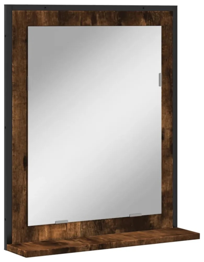 füstölt tölgy szerelt fa fürdőszobai tükör polccal 50x12x60 cm