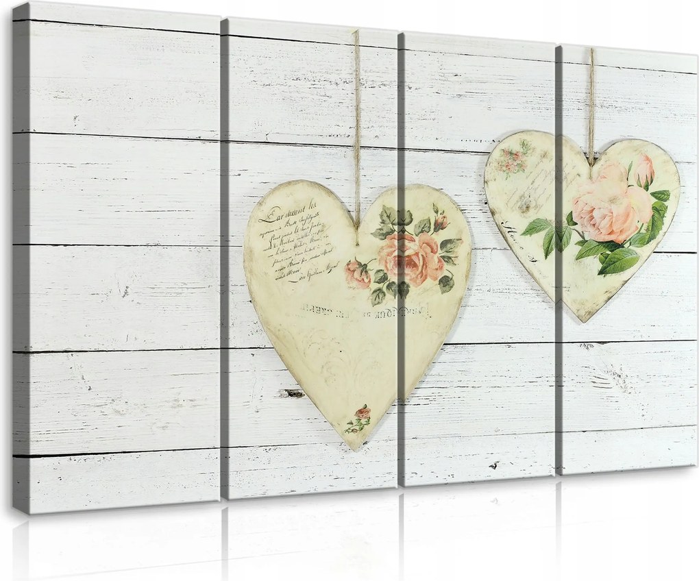 Vászonkép 120x80 Romantikus lakberendezés szív virágok shabby chic szerelem