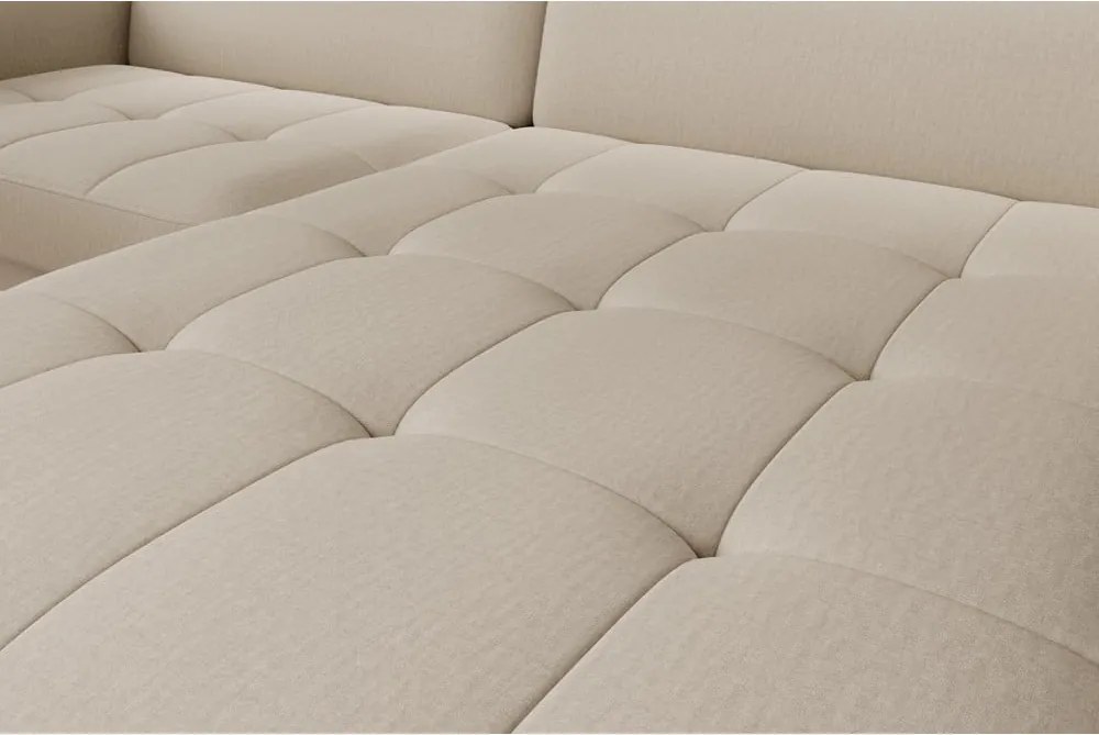 Bézs bársony kinyitható-tárolóhelyes sarokkanapé (jobb oldali-heverő résszel) Gomsi – ELTAP