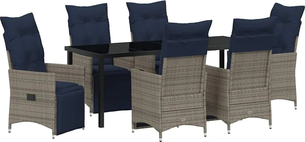 vidaXL Asztal és szék szett párnával 7 pcs Szürke PE Rattan