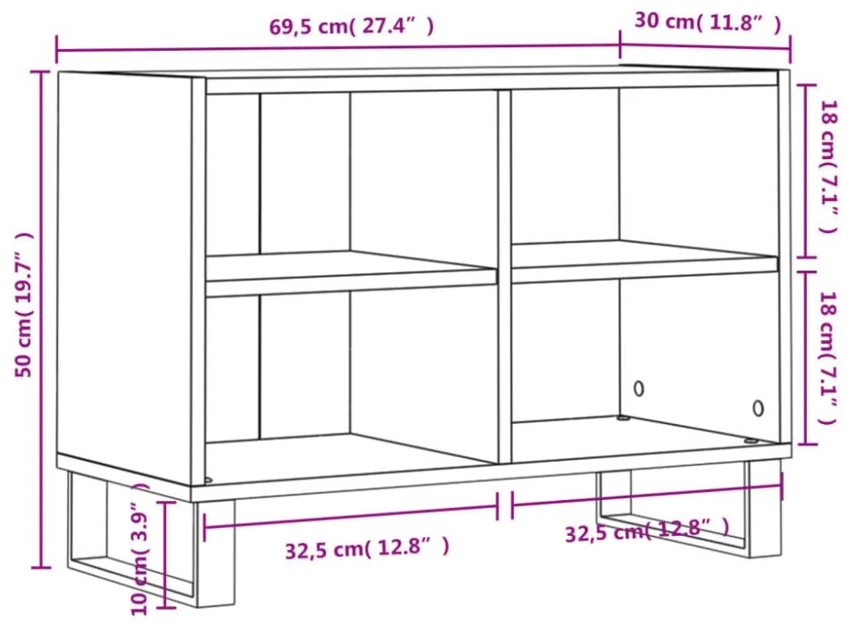 füstös tölgy színű szerelt fa TV-szekrény 69,5x30x50 cm