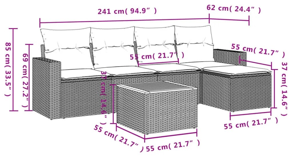 6 részes bézs polyrattan kerti ülőgarnitúra párnával